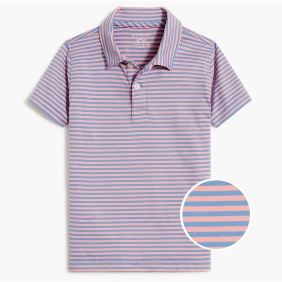 Crewcuts Other - Crewcuts New Boys Striped Performance Polo Shirt Coral Mist Serene Sky Sz XS 4-5
